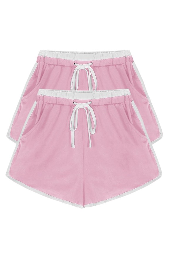 2PCS Flexible Training Shorts Solid Color Shorts For Casual Loose Comfy Elastic Waist Yoga Athletic Short Pants Trendy Beach Shorts With Pockets on Clearance,Pink M