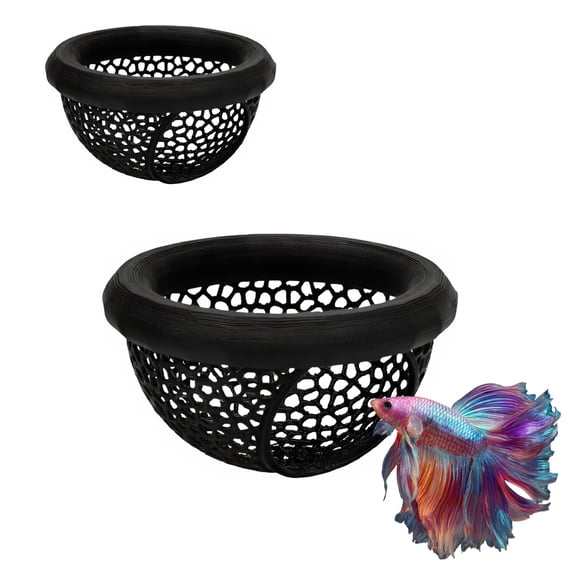 2PCS Floating Betta Hammock & Shrimp Cave - Ideal Aquarium Hideout with Feeding Ring for Guppy, Fry and Small Fish, Black Fish Tank Accessories Betta Bed for Nano Tank