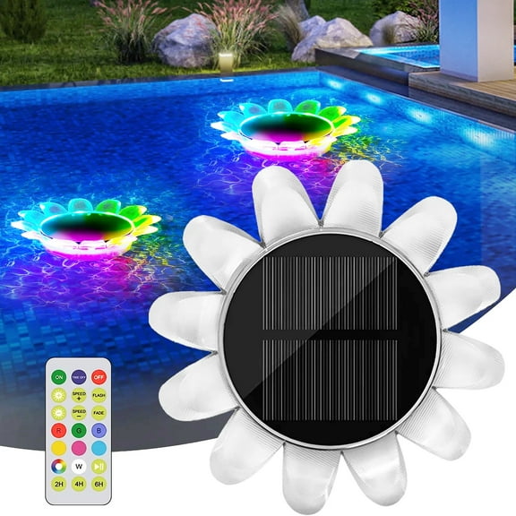 2PCS Floating Pool Light,Upgraded Solar RGB Colour Changing Sunflower Pool Floating Lights For Remote Control,IP68 Waterproof LED Hot Tub Lights for Pools,Pond Parties,Hot Tubs,Garden Outdoor