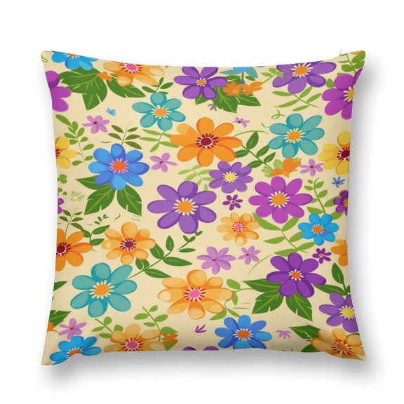 2PCS Floral Colorful Flower Two Sided Printing Pillow Cover,Birthday Gifts for Girlfriend Polyester Square Decorative Waist Pillowcase 18"x 18"