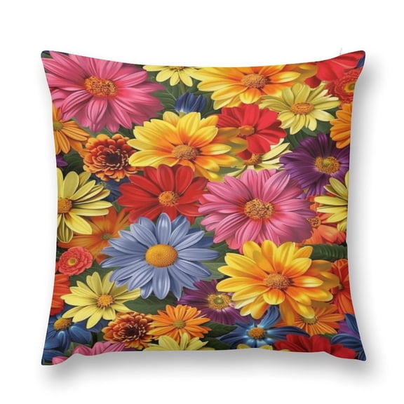 2PCS Floral Colorful Flower Two Sided Printing Pillow Cover，Birthday Gifts for Girlfriend Polyester Square Decorative Waist Pillowcase 18"x 18"