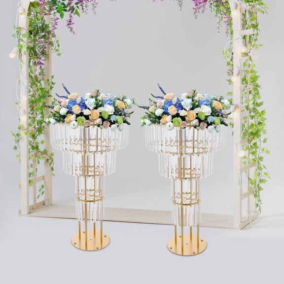 2PCS Flower Stand, CrystalFlower Stand, 4-tier CrystalFlower Stand Photography Background Gold Round Base