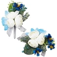 thumbnail image 1 of 2PCS Flower Wrist Corsage Wedding Flowers Accessories Artificial White Blue Rose Silk Elastic Wristband Boutonniere Buttonholes Groom and Bride Wedding Bridal Accessories, 1 of 7