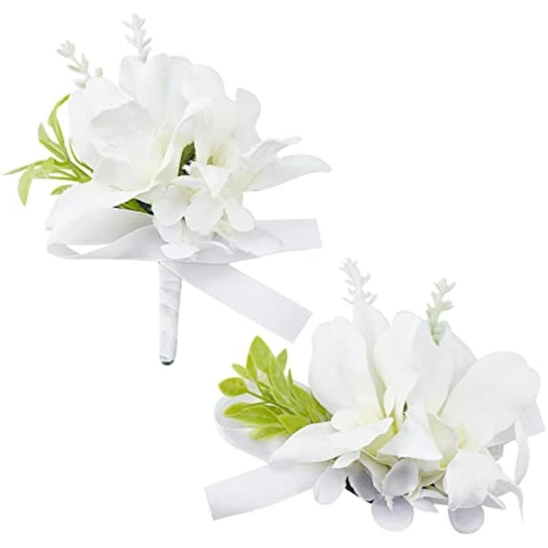 Wrist Corsages For Wedding-2pcs Bridesmaid Silk Wrist Flower Bridal Corsage  (white)