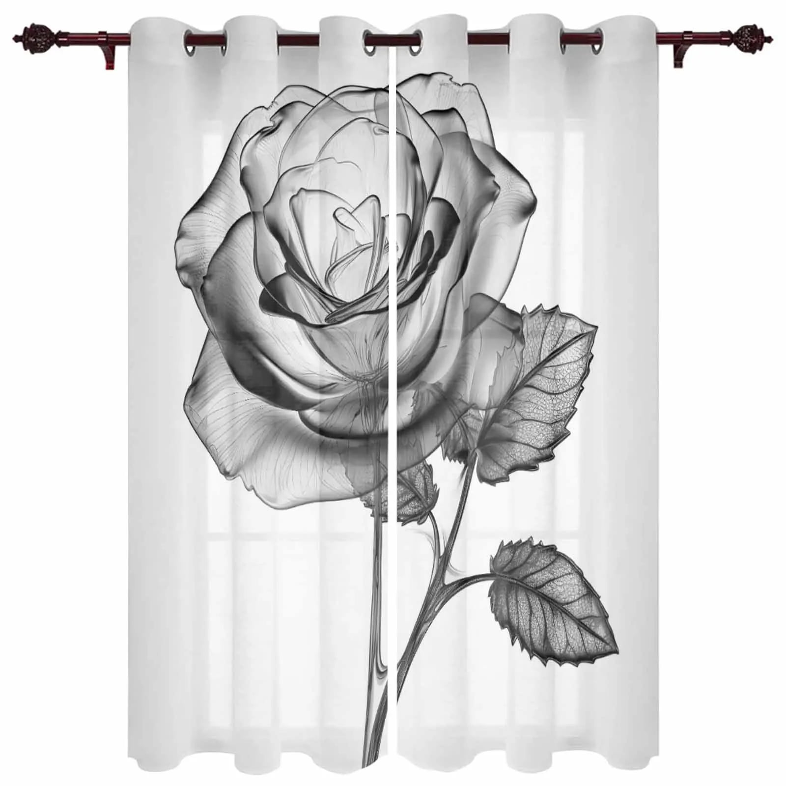 2PCS Flowers Watercolor Leaves Window Curtains for Living Room Bedroom