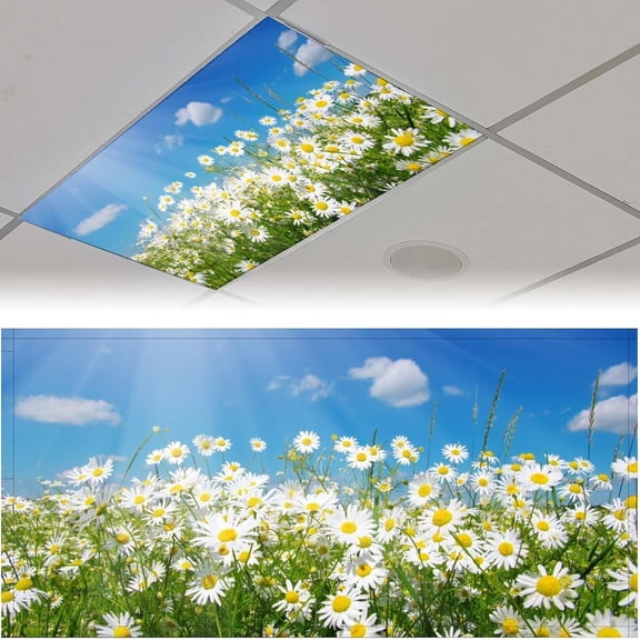 2PCS Fluorescent Light Covers for Classroom Ceiling Lights Magnetic Light Covers,Fluorescent Light Filters for School Home Office Drop Ceiling Lamp Decor Light Filters 4x2FeetFlower