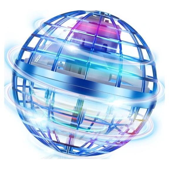 2PCS Flying Orb Ball Toy, 360° Rotating Hover Boomerang Ball with LED Light, Hand Controlled Mini Flying Orb, DIY Floating Spinner Ball, Outdoor Indoor Fun Gift for Age 6+ Kids and Adults, Blue