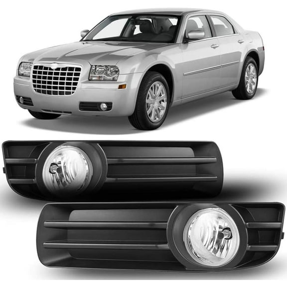 2PCS Fog Lights Assembly for 2005-2010 Chrysler 300 Touring,Base Model,OEM Replacement Fog Lamps,Clear Lens With Bulbs-H10 12V 42W