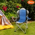thumbnail image 1 of 2PCS Foldable Camping Chair TeqHome Oversized Padded Heavy Duty Portable Quad Chair 330LBS Max Load with Carry Bag & Cup Holder Blue and Gray, 1 of 10