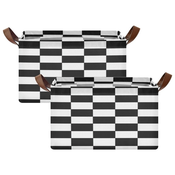 2PCS Foldable Storage Basket with Metal Frame Collapsible Organizer Bin Open Basket Bins for Laundry, Toys, Clothes Black and White Check