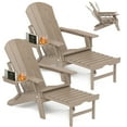thumbnail image 1 of 2PCS Folding Adirondack Chair with Retractable Ottoman, HDPE All-Weather Resistant Adjustable Backrest Adirondack Chair w/4 in 1 Cup Holder Trays, Wood Texture Brown, 1 of 7