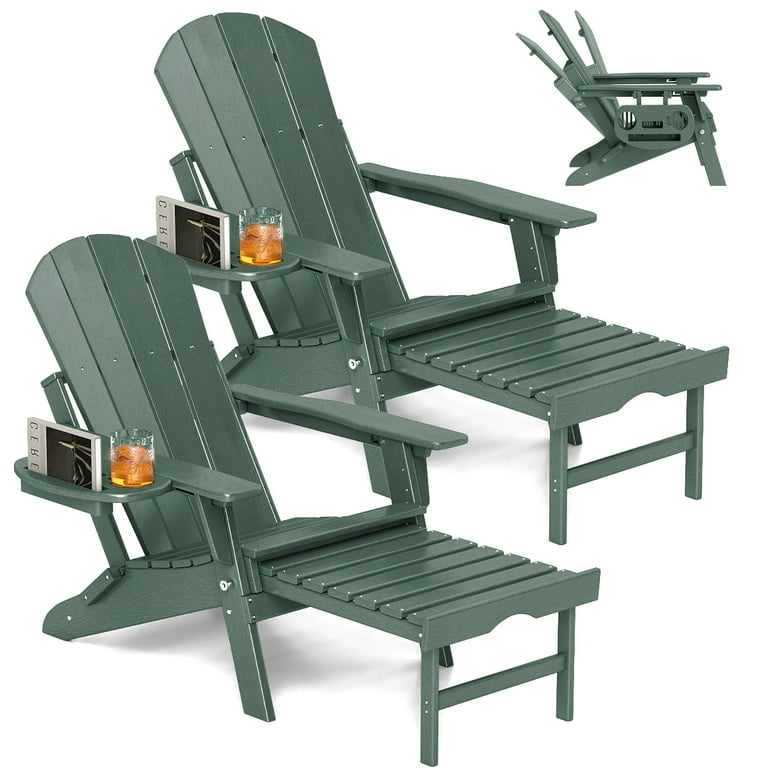 2PCS Folding Adirondack Chair with Ottoman, Adjustable Backrest
