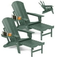 thumbnail image 1 of 2PCS Folding Adirondack Chair with Ottoman, Adjustable Backrest Plastic HDPE Adirondack Chairs w/4 in 1 Cup Holder Tray, Dark Green, 1 of 7