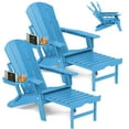 thumbnail image 1 of 2PCS Folding Adirondack Chair with Ottoman, Adjustable Backrest Plastic HDPE Adirondack Chairs w/4 in 1 Cup Holder Tray, Pacific Blue, 1 of 7