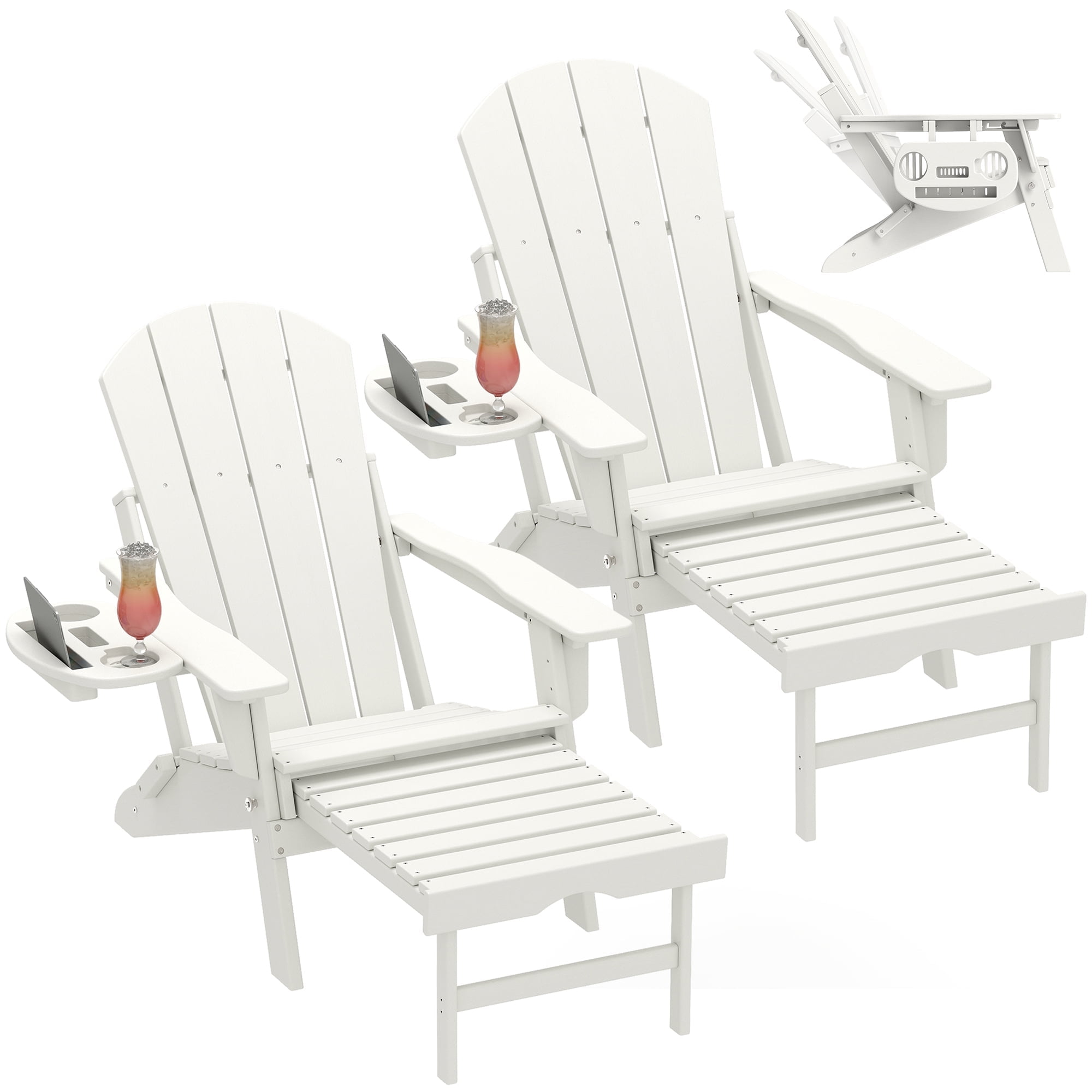 2PCS Folding Adirondack Chair with Ottoman, Adjustable Backrest Plastic ...