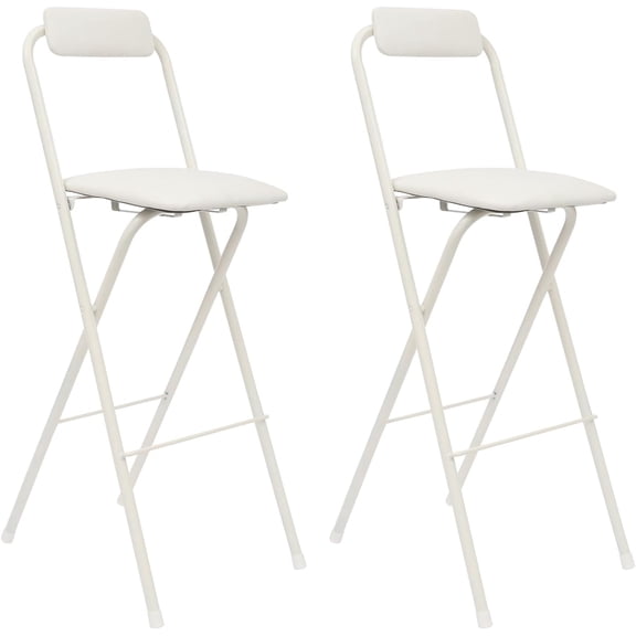 2PCS Folding Bar Stool with Backrest, 29.53in Tall Folding Chair Counter Height Foldable Chairs Tall Bar Collapsible Stools for Kitchen, Shop, Cafe, Dining Room (White)