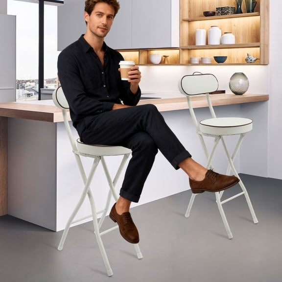 2PCS Folding Bar Stool with Backrest, Tall Foldable Stool Seat Padded Portable Stools Counter Height Foldable Stools Chairs Collapsible Stool for Adults Kitchen Island Cafe Dining Room