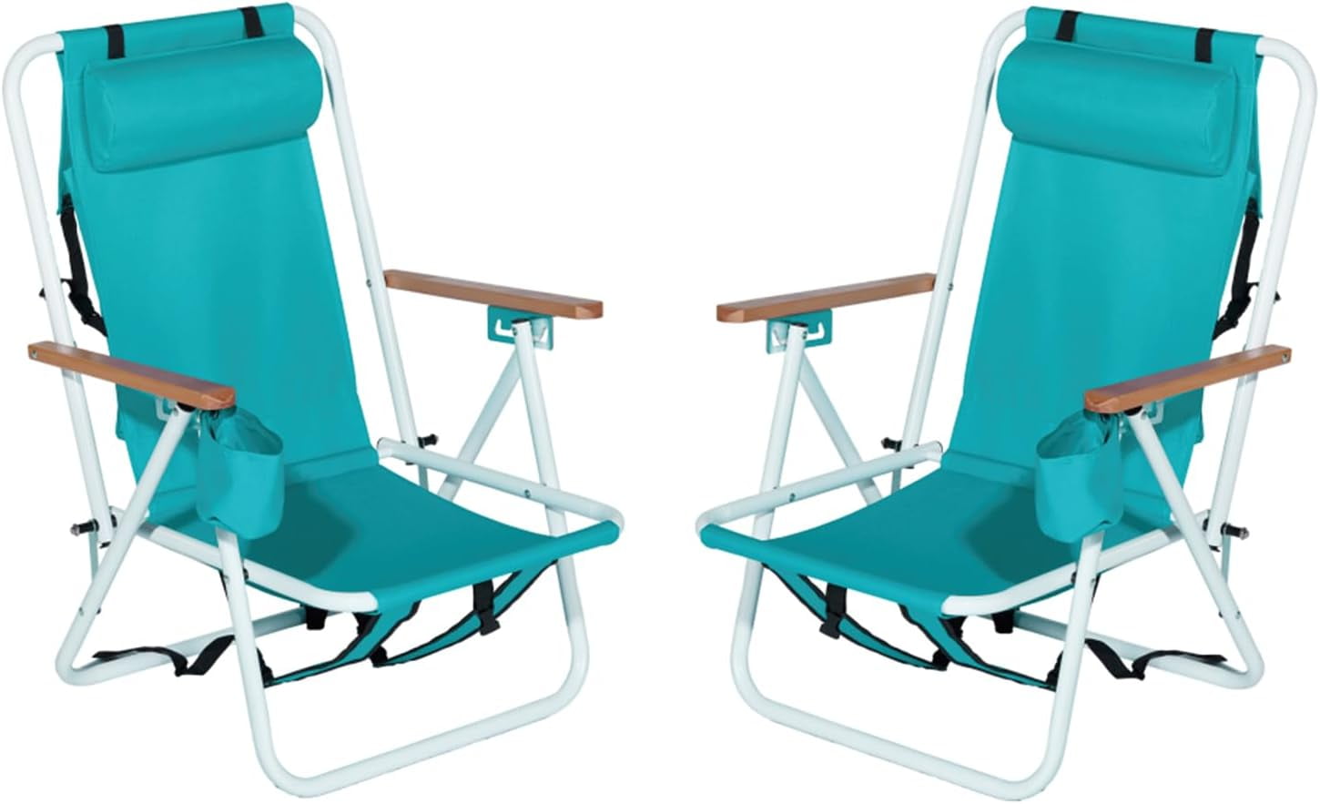 Mint Green Steel Folding Beach Armchair Set with Adjustable Backrest