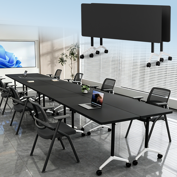 2PCS Folding Conference Table with Wheels, 4 Feet Flip Top Training Room Tables, Modular Meeting Table for 2-16 person, Modern Conference Room Tables for School Office Library, Black
