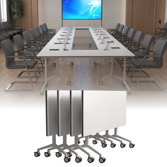 2PCS Folding Conference Table with Wheels 70.9in White, Foldable Mobile Training Tables for Office Classroom (4 70.9)