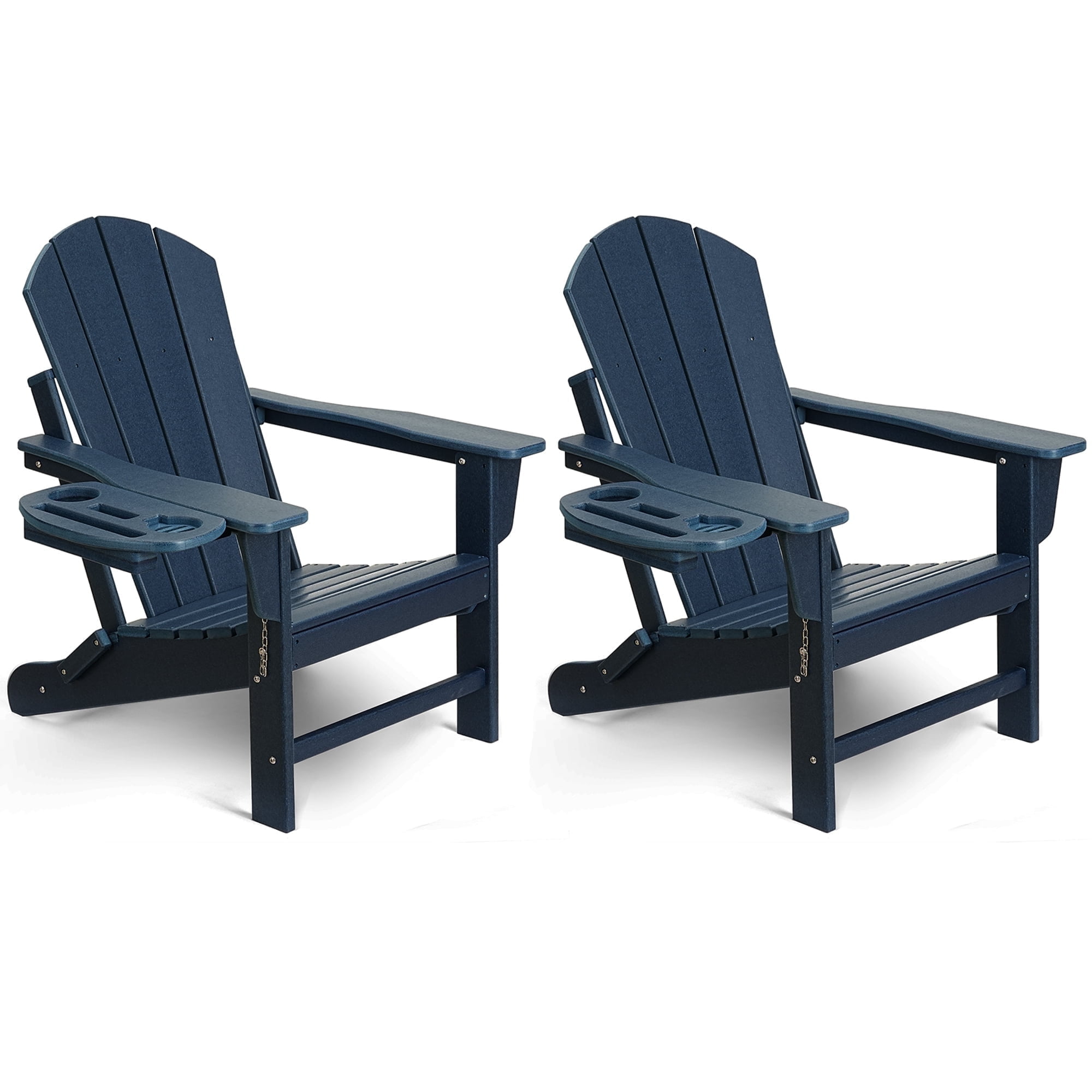 2PCS Folding HDPE Adirondack Chair with 4 in 1 Cup Holder Tray, Outdoor Patio Plastic Adirondack Chairs Weather Resistant, Blue