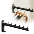 thumbnail image 1 of 2PCS Folding Wall Mounted Clothes Hanger Rack with Swing Arm,Stainless Steel 304 Folding Clothes Hanger Drying Rack Rod, for Laundry Room Valet Hook (Black), 1 of 8