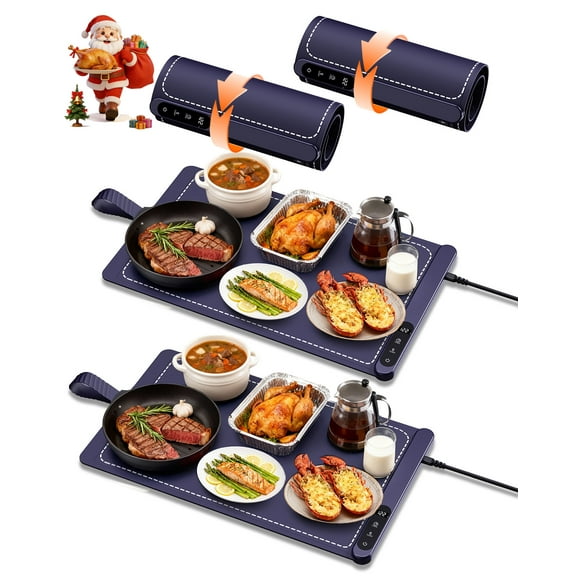 2PCS Food Warming Mat for Buffet,5s Full Surface Heating,Electric Warming Tray with 3m Power Cord,Roll Up Warming mat for Food,6 Level Adjustable TEM&6H Timer,Auto-Off Timer Food Warmer mat,Everyday