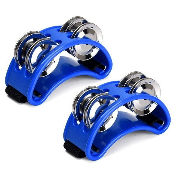 2PCS Foot Tambourine Percussion, Musical Instrument Percussion Pedal with Steel Jingle Bells - Blue