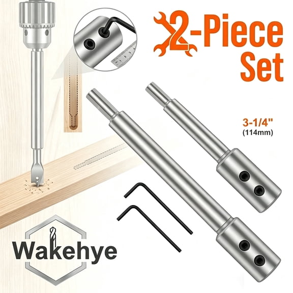 2PCS Forstner Drill Bit Extension 4.5" & 7" Long, 3/8" Fork Type Bit Extender Set for Woodworking Lathe Deep Hole Drilling