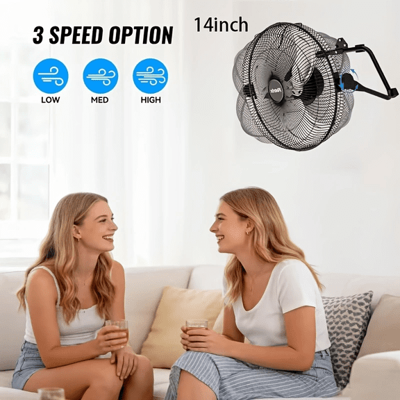 2PCS Fotrix 14 Inch Industrial Floor Fan, 3 Speed Heavy Duty Metal Box Fan with Carry Handle & Stable Base, Portable Tilting Cooling Fan for Garage Warehouse Patio Workshop Home