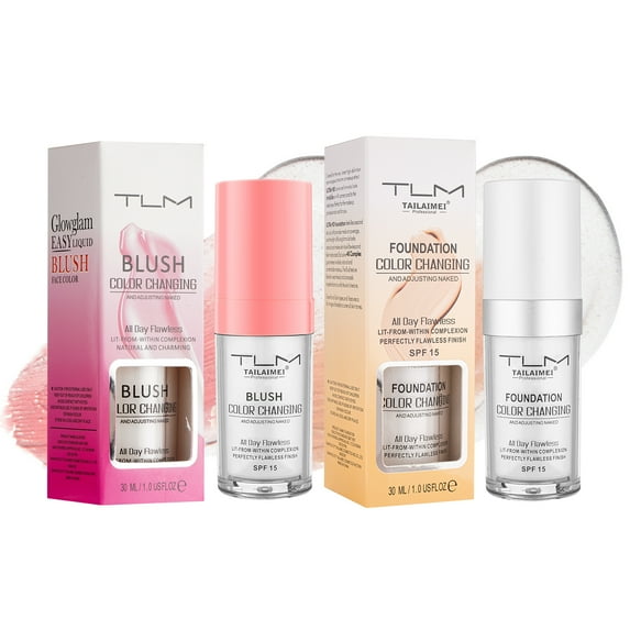 2PCS Foundation+Blush Combination,Magic Pink & Natural Beige,Light, Breathable And Not Greasy,Moisturizing Cream Formula,Suitable For All Kinds Of Makeup Base,Ideal Holiday Gift for Women 30ML*2