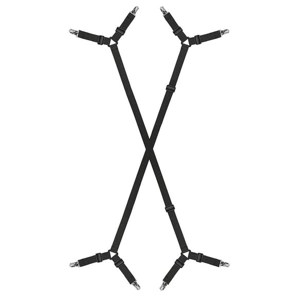 2PCS Four-Clip Bed Sheet Fasteners, Metal+Elastic, Adjustable Length, Secure Fit for Twin/King Sheets, Also for Tablecloths/Sofa Covers