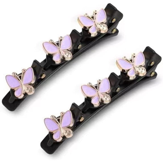 2PCS Four-Leaf Clover Chopped Hairpin Duckbill Clip, Braided Hair Clip with Rhinestones for Women