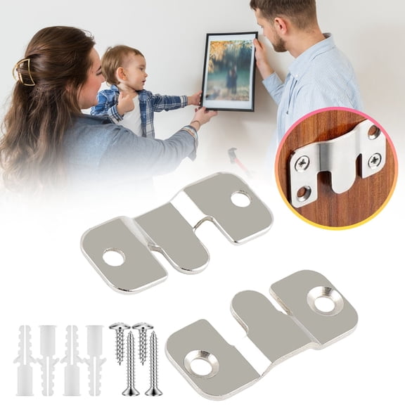 2PCS French Cleat Hanger, Interlocking Picture Hanging Tool Kit, Stainless Steel Mirror Hang Hardware, Flush Wall Mount Bracket, Buckle Hook for Art Frame (1.61in,2 Holes)