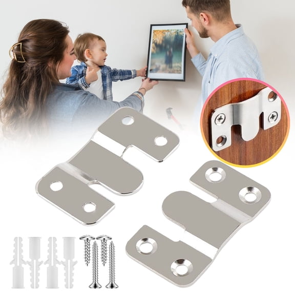 2PCS French Cleat Hanger, Interlocking Picture Hanging Tool Kit, Stainless Steel Mirror Hang Hardware, Flush Wall Mount Bracket, Buckle Hook for Art Frame (2.12in,4 Holes)