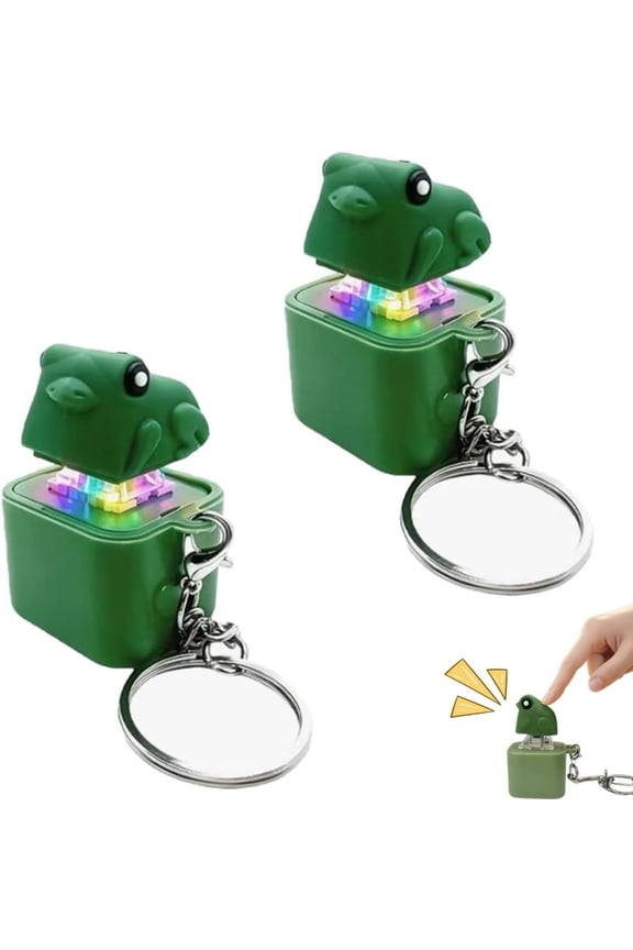 2PCS Frog Croaking Fidget Toy, Frog Croaking Keychain With Sound LED lights, Rechargeable Keyboard Clicker For Stress Relief Anxiety Fun Gifts, Portable Noise Keychain Toy for Adults(C)