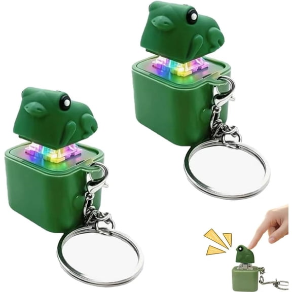 2PCS Frog Croaking Fidget Toy, Frog Croaking Keychain With Sound LED lights, Rechargeable Keyboard Clicker For Stress Relief Anxiety Fun Gifts, Portable Noise Keychain Toy for Adults(C)