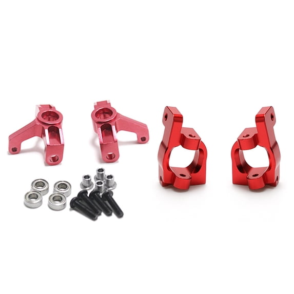 2PCS Front C Hub Carrier Base C Alloy Aluminum for 144001 Red & 2Pcs Metal Steering Cup Front Wheel