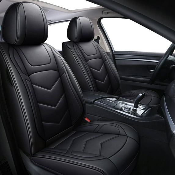 2PCS Front Car Seat Covers for Sportage Optima Rio Rondo Sorento Spectra, Waterproof PU Leather Seat Cushion Protector Black