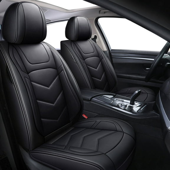 2PCS Front Car Seat Covers for Sportage Optima Rio Rondo Sorento Spectra, Waterproof PU Leather Seat Cushion Protector Black