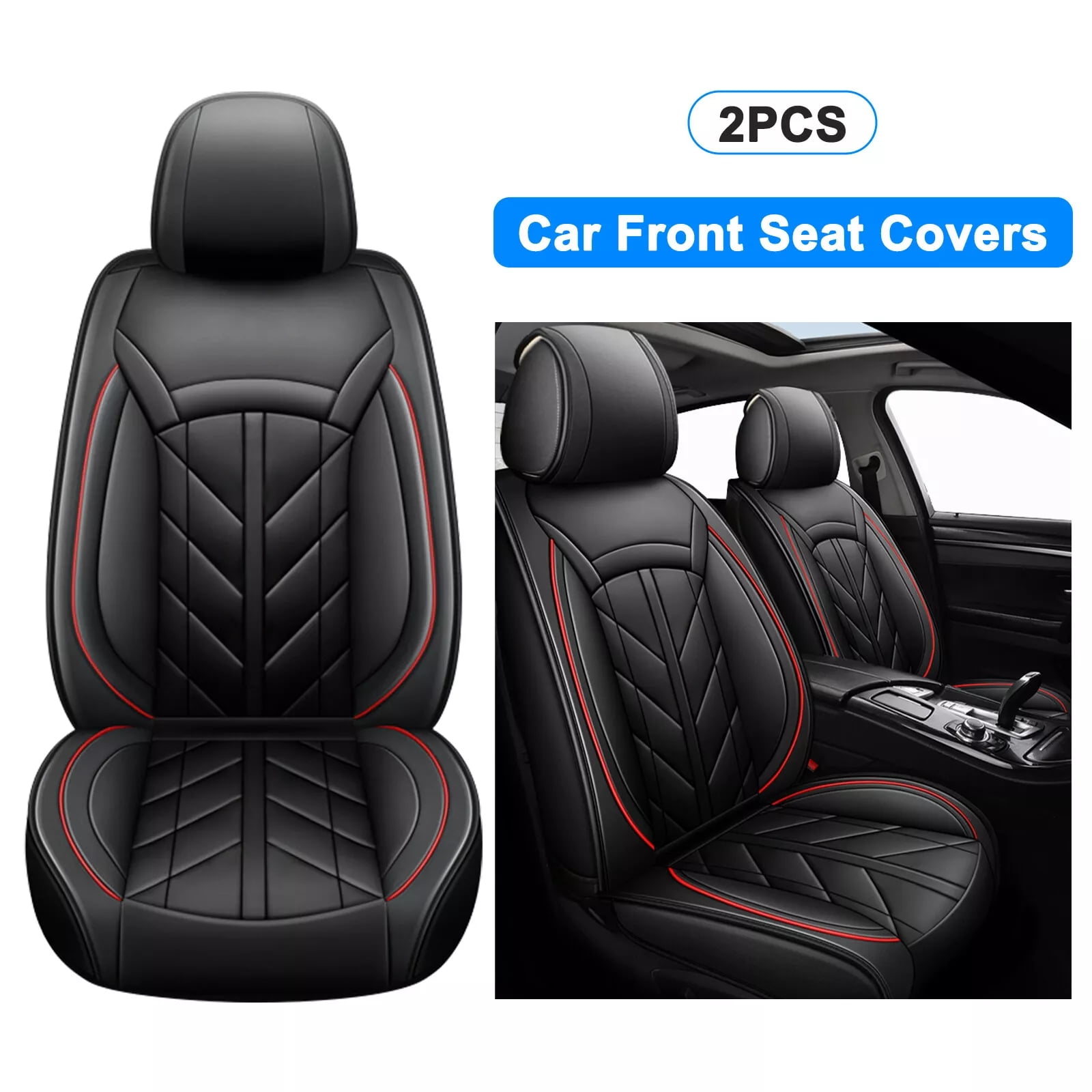 2PCS Front Car Seat Covers for Subaru Forester Impreza Crosstrek Legacy Outback, Waterproof Leatherette Cushion Protector Black