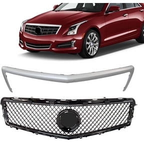 2PCS Front Grille and Grille Trim Satin Nickel Compatible with 2013-2014 Cadillac ATS Grill Honeycomb Gloss Black GM1210121 22787973