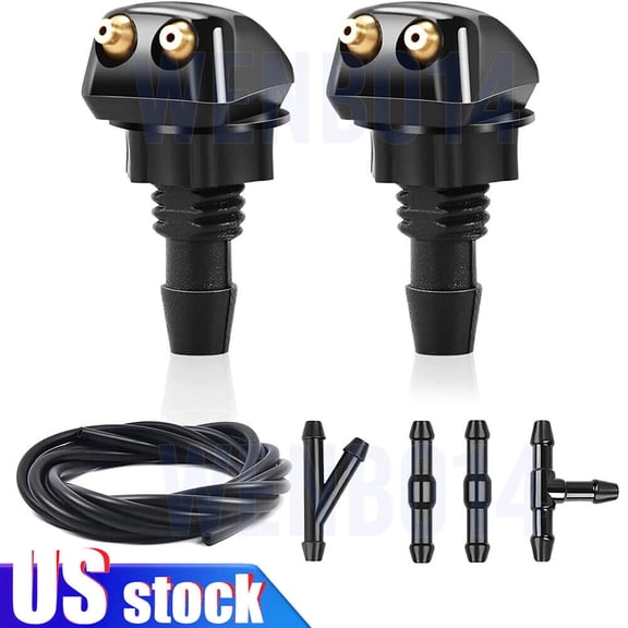 2PCS Front Windshield Washer Nozzles Wiper Water Spray Jet + 6.5ft Hose Connector