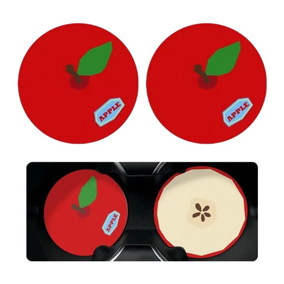 2PCS Fruit Pattern Car Cup Holder Coaster Cute Apple Orange Design Leather Anti Slip Heat Resistant Pad, Easy to Clean Waterproof Coasters for Car Home Office - Color A