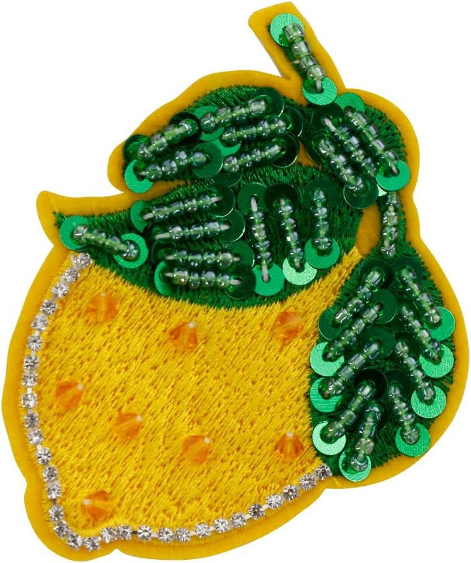 2PCS Fruits Beaded Sew on Patches Lemon Orange Cherry Sequins Rhinestone Sew on Embroidery Beaded Emblem DIY Costume Craft Applique (E)