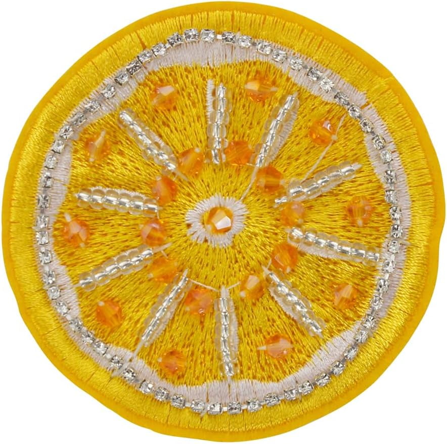 2PCS Fruits Beaded Sew on Patches Lemon Orange Cherry Sequins Rhinestone Sew on Embroidery Beaded Emblem DIY Costume Craft Applique (E)