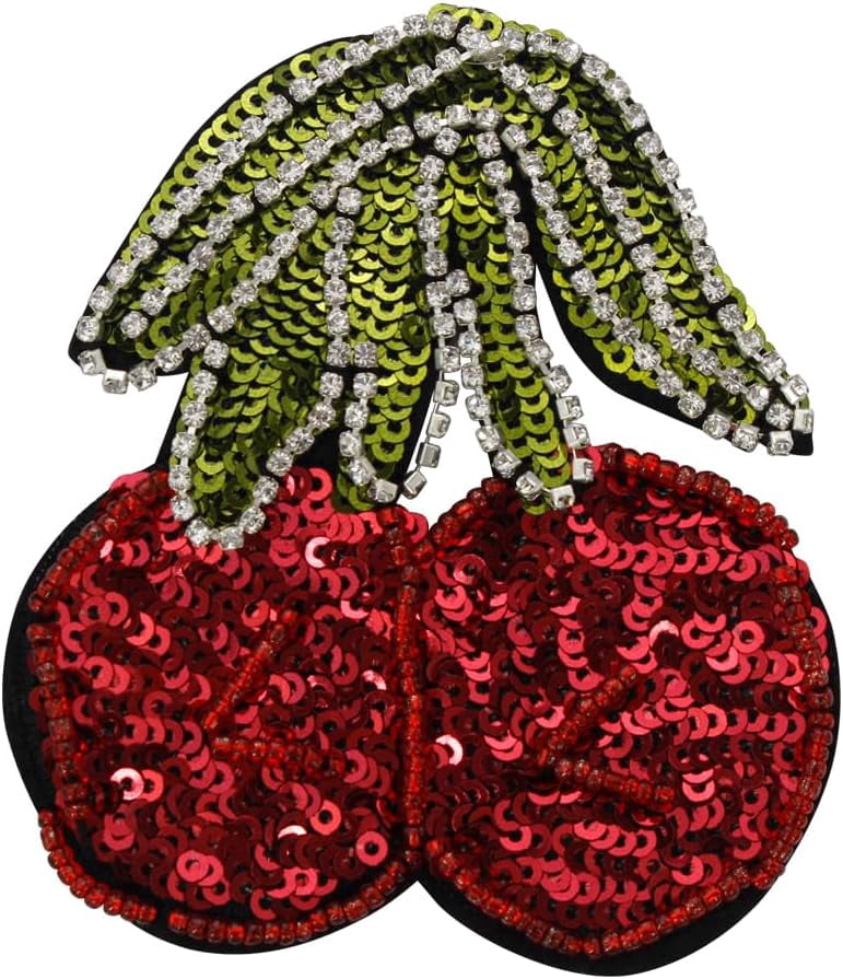 2PCS Fruits Beaded Sew on Patches Lemon Orange Cherry Sequins Rhinestone Sew on Embroidery Beaded Emblem DIY Costume Craft Applique (E)