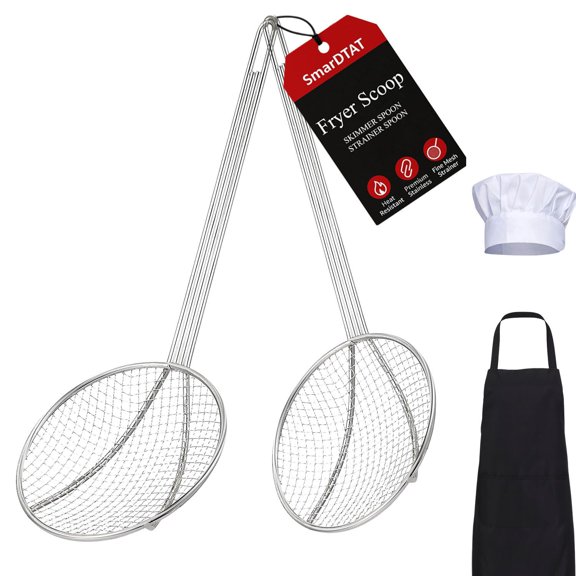 2PCS Fryer Scoop Skimmer Spoon Strainer Spoon Kitchen Frying Spoon Strainer and Utensil for Deep Fryer with Basket, Deep Fryer Cooking, Wok Fry Ladle Spoons with Handle, Asian Spatula Utensils Y101