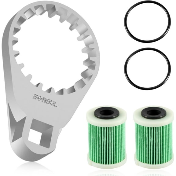 2PCS Fuel Filter Elements with O-rings Wrench Compatible with Yamaha Outboard 4-Strokes VZ150 VZ175 VZ200 F150 F200 F225 2006+ Replace#: 6P3-WS24A-01-00