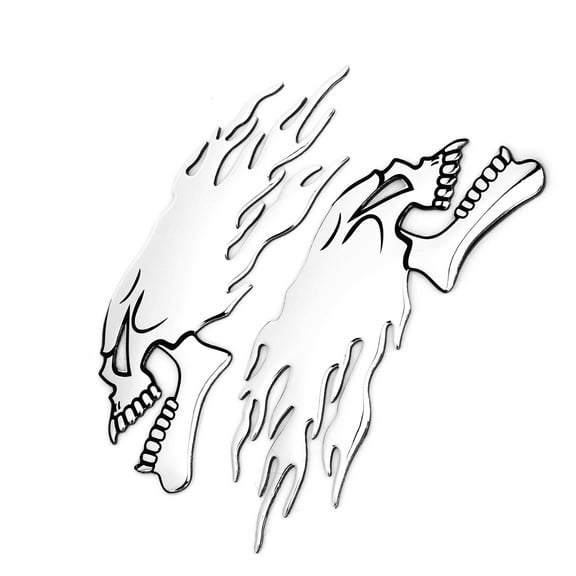 2PCS Fuel Tank Sticker 3D Universal Flame Skull Decal Decorations for MotorcycleSilver